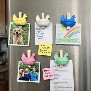 Set of 5 Farmhouse Hen Chicken HON Magnet Photo Chip Clips 3D Printed Clothespin